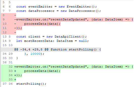 Diff showing code re-organized