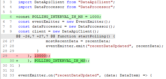 Diff showing introduction of constant in place of hardcoded value