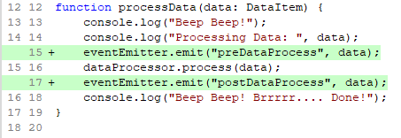 Diff showing addition of two events being emitted
