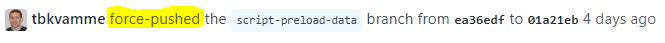 Link in GitHub PR showing I've force-pushed to the branch