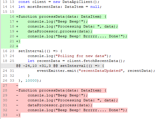 Diff showing clean movement of a function